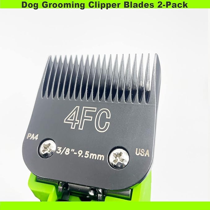 Blade Dog Grooming Clipper Blades, Ceramic Blade & Stainless Steel Blade Long-Lasting Hardness & Sharp Edges，4FC 3/8''-9.5mm (2Pcs)