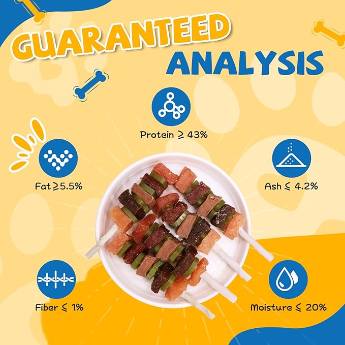 Dog Treats, Multi-Flavored Dog Kabobs Treats, High Protein Dog Chews w/Glucosamine Chondroitin, Made with Real Chicken, Duck, Beef, Rabbit, Salmon
