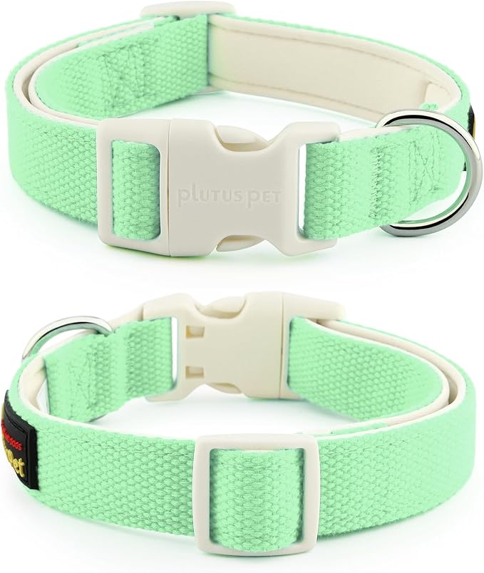 Plutus Pet Cotton Dog Collar, Heavy Duty Collar with Soft Padding, Adjustable and Comfortable for Small Medium and Large Dogs, Light Green, L
