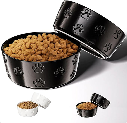 Ceramic Dog Bowl Set of 2 with Anti-Skid Base - 7.5" Wide x 3" Tall Ceramic Dog Bowls for Large Dogs - 5 Cup Capacity Food and Water Bowls for Dogs - Rubber Bottom Pet Bowl Set of 2 for Large Pets