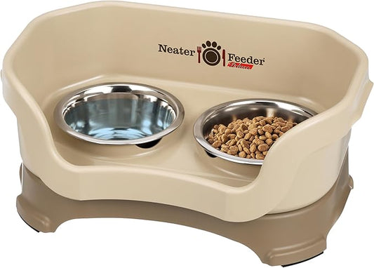 Neater Feeder Deluxe Mess Proof Dog Bowls Elevated for Small Breed – Made in USA – No Spill Raised Dog Food Bowl Stand – Stainless Steel Food and Water Bowl Set, Pet Feeding Station, Cappuccino
