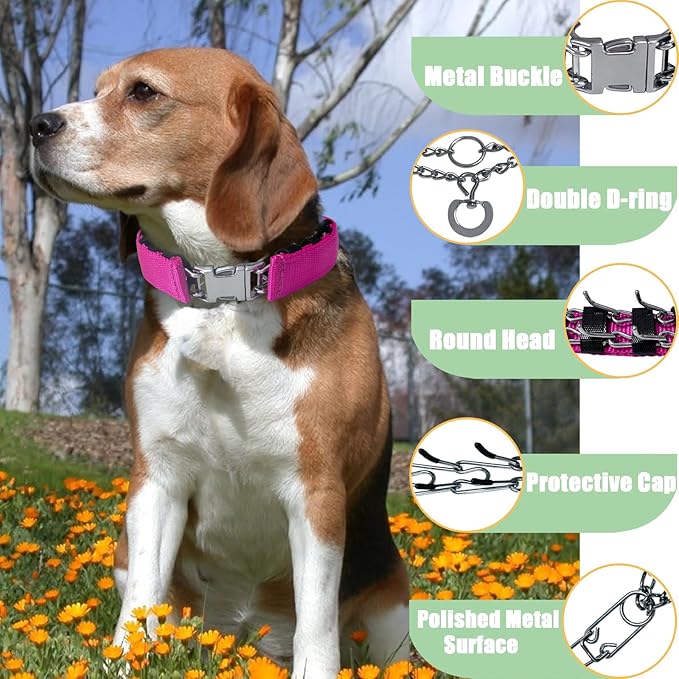 Prong Training Collar for Dogs, Adjustable Dog Pinch Collar with Quick Release Buckle, No Pull Collar for Small Medium Large Dogs, Extra Link and Caps
