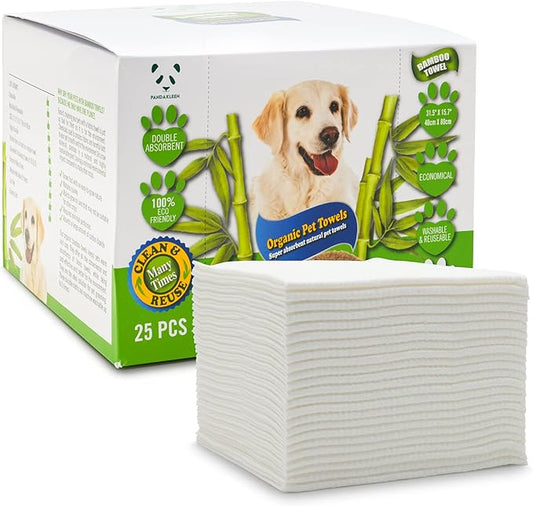 Bamboo Pet Towel 25 PCS - Reusable Bamboo Paper Towels for Dogs, Cats and Other Pets are Machine Washable Up to 5 Times | Disposable Pet Wipes for Drying and Cleaning Dirty Pets