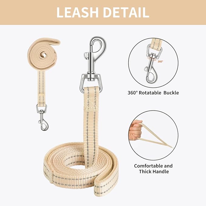 AMTOR Small Dog Harness with Leash Set, No Escape Easy Walk Puppy Harnesses for Training Walking, Step-in Reflective Soft Dogs Vest for XS S Medium Extra-Small Large Sized Dog(Beige,L)