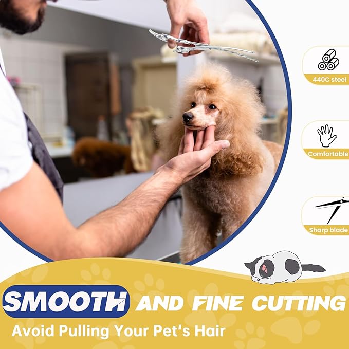 JASON 7" Curved Thinner Dog Scissors - Ergonomic Pet Scissors Silver Curved Blender Dog Shears 440C Stainless Steel Grooming Shears Professional Pet Shears For Groomer (52-Teeth, Down-curved)