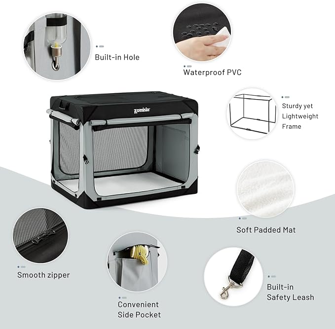 42 Inch Collapsible Dog Crate for Extra Large Dogs - XL Dog Travel Crate Portable with Breathable Mesh Windows, Soft Sided Dog Kennel Foldable for Indoor and Outdoor, Grey