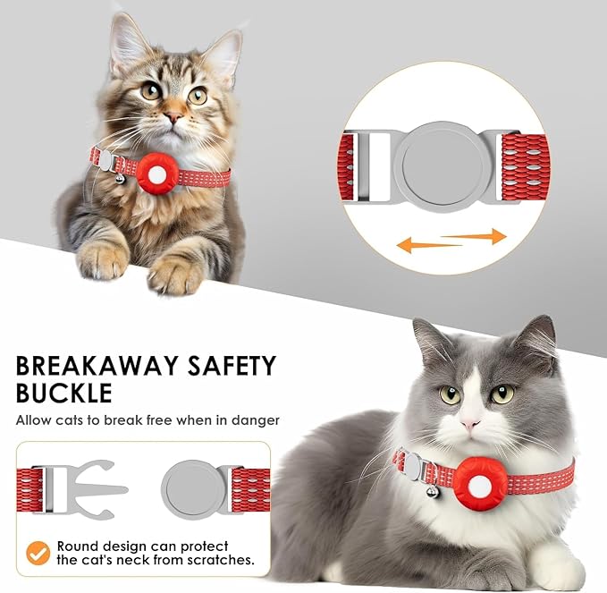 Cat Tracker,No Monthly Fee Cat Tracker Collar (Only iOS),Waterproof Pet Tracker for Cats with Safety Elastic Buckle,Works with Any Collar,Compatible with Apple Find My App not for Android-Red