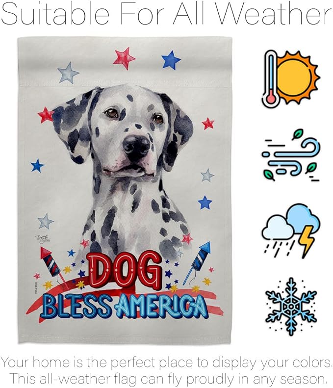 Breeze Decor Patriotic Dalmatian House Flag Pack Dog Puppy Spoiled Paw Canine Fur Pet Nature Farm Animal Creature Vintage Applique Banner Small Garden Yard Gift Double-Sided, Made in USA