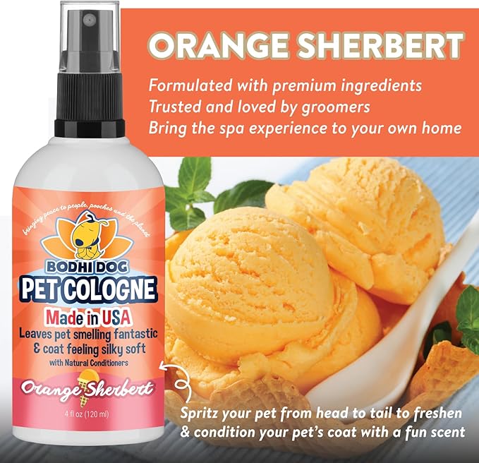 Bodhi Dog Natural Dog Cologne (Orange Sherbert) - Premium Scented Deodorizing Pet Perfume with Conditioner for Dogs & Cats - Keeps Pets Fresh & Clean - Gentle and Safe Formula, Made in USA (4 Fl Oz)