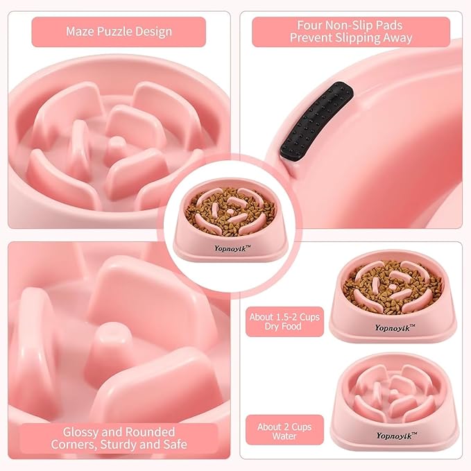 Slow Feeder Dog Bowls for Healthy Eating, Non-Slip and Anti-Choking Design, Reduces Bloating & Overeating for Small & Medium Dogs and Cats, Easy to Clean