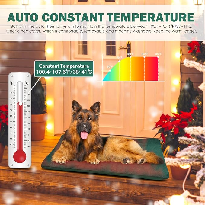 PETNF Outdoor Heated Pet Bed with Waterproof Cover,Pet Heating Pads for Dog,Soft Electric Blanket Auto Temperature Control,Heating Mat for Dog House Cabin Cot Doorway,Rescue Cats