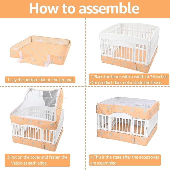 PJYuCien Dog Playpen Bottom Pad and Cover Fits for 36 Inch 4 Panels Exercise Pet Pen, Orange
