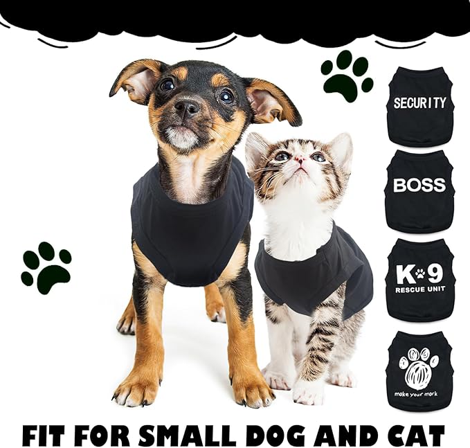 4 Pieces Chihuahua Clothes Dog Clothes for Small Dogs Boy Summer Teacup Yorkie Spring Letter Security Pet Shirts Soft Puppy Cloth Tiny Doggie Outfit Pet Cat Clothing XXS Black