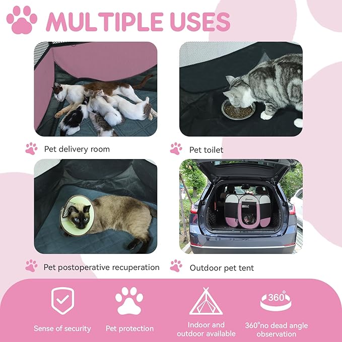 Dog Cat Playpen Indoor Outdoor for Puppy Pet Dog Cat Travel and Recovery After Surgery, Dog Enclosure Tent Crates Cage Indoor/Outdoor, Portable Pop Up Dog Kennel with Carrying Case (Pink, Small)