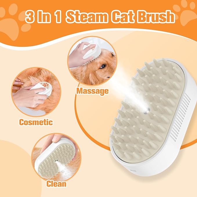 Cat Steam Brush,3 in 1 Steam Brush for Cats,Rechargeable Dog Steam Brush for Shedding,Spritz Defur Comb for Cats Massage andGrooming,Silicone Pet Steam Brush for Long and Short Hair Cats Dogs