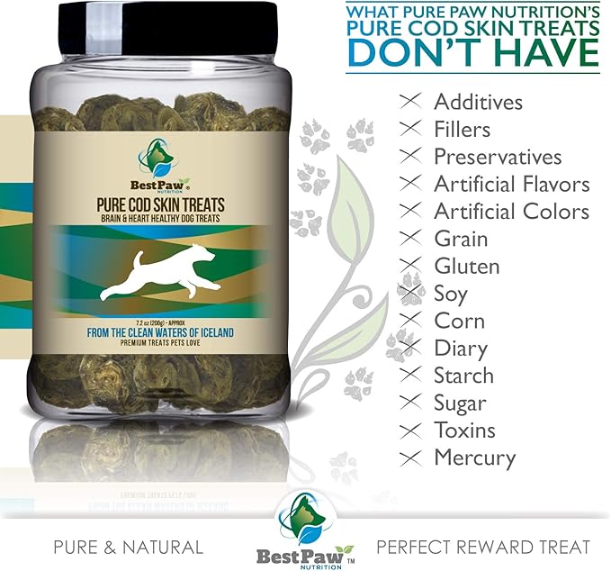 Best Paw Nutrition Organic Raised Wild Fish Treats Icelandic Pure Cod Skins or Lobster & Kelp Reward Protein Snacks Rich in EPA & DHA K9 Brain Heart Skin & Coat Health