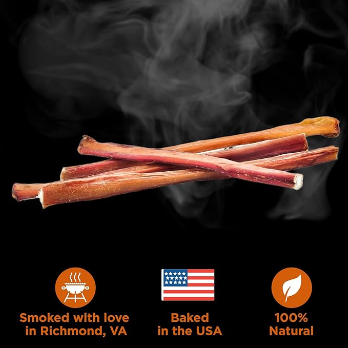 Best Bully Sticks Premium Hickory Smoked 100% Natural Thick 6 Inch Bully Sticks for Dogs - Odor Free with Smoky Aroma - No Additives Free-Range Grass-Fed Beef, Grain-Free Dog Chews - 5 Pack