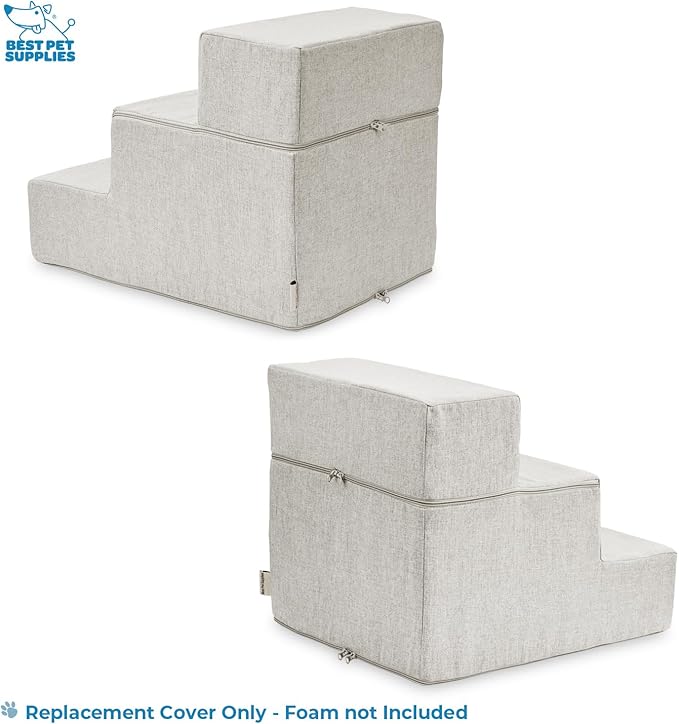Best Pet Supplies Portable Foldable Foam Pet Stairs/Steps for Couch, Sofa, and High Bed, Non-Slip Bottom Balanced Paw Safe - Sand, Foldable 3-Step (H: 16.5")