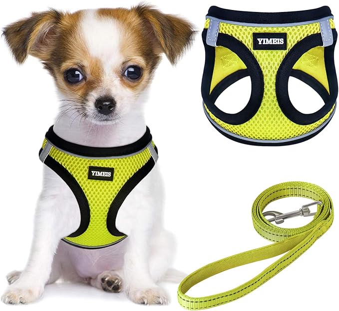 YIMEIS Dog Harness and Leash Set, No Pull Soft Mesh Pet Harness, Reflective Adjustable Puppy Vest for Small Medium Large Dogs, Cats (Fluorescent Yellow, X-Small (Pack of 1)
