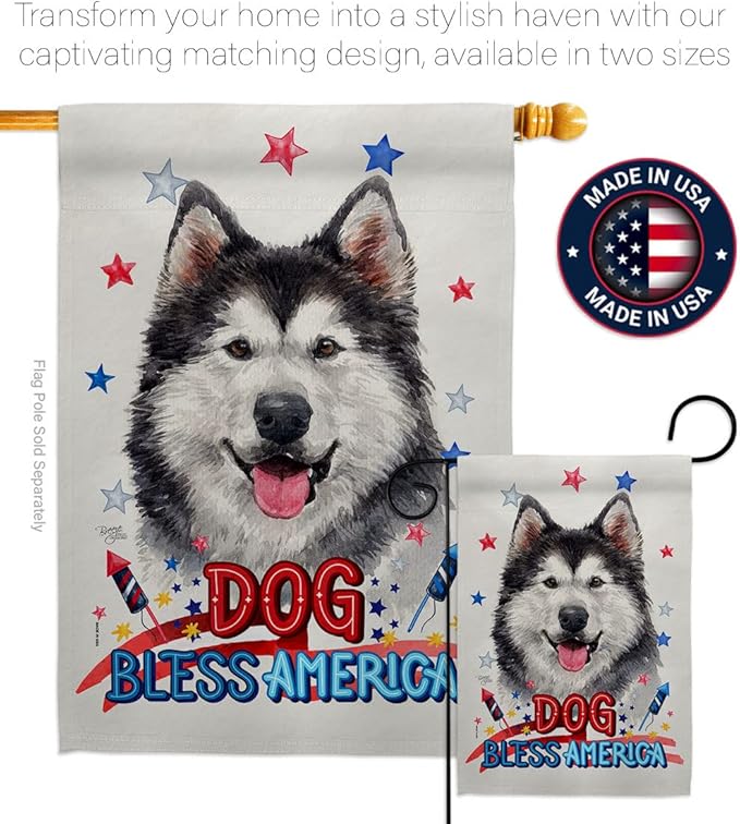 Breeze Decor Patriotic Siberian Husky House Flag Pack Dog Puppy Spoiled Paw Canine Fur Pet Nature Farm Animal Creature Applique Banner Small Garden Yard Gift Double-Sided, Made in USA