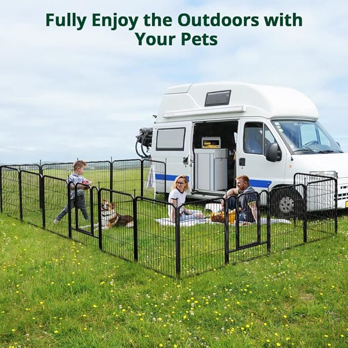 PawGiant Dog Fence Playpen 24”/32”/40” Indoor Outdoor for Small/Medium/Large Dogs, Metal Pet Puppy Cat Exercise Fencing Gate Crate Cage Outside RV, Camping, Yard, Garden