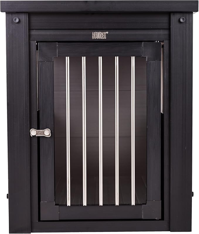 New Age Pet ECOFLEX Dog Crate End Table - Furniture-Style Pet Crate for Crate Trained Dogs - Stainless Steel Tubing & a Latched Closure - 10 Year Manufacturer's Warranty, Medium, Black