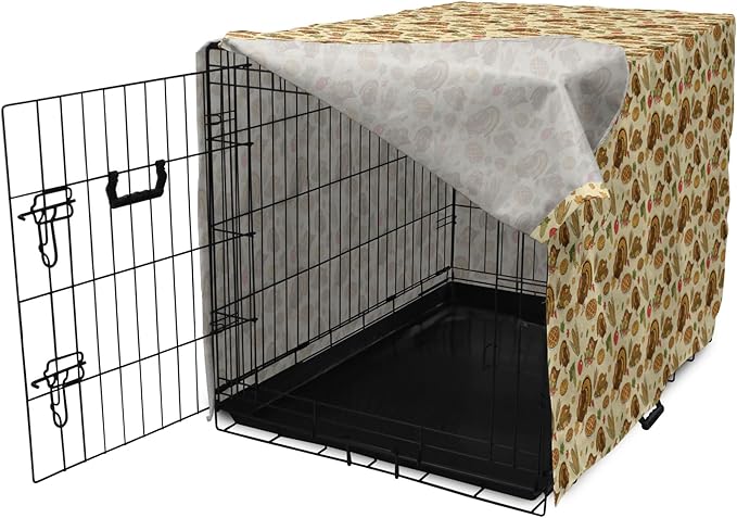 Lunarable Thanksgiving Dog Crate Cover, Special Day Family Dinner Classical Delicious Meal Abundance Harvest, Easy to Use Pet Kennel Cover for Medium Large Dogs, 42 Inch, Orange Brown Green