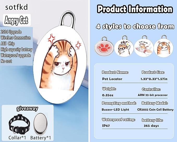 Cat Tracker-Airtag Cat Collar-GPS Tracker for Cats-Android Airtag-Pet Tracker| Android and iOS Universal | No Monthly Fee | No Charging Required | Waterproof | Works with Any Collar