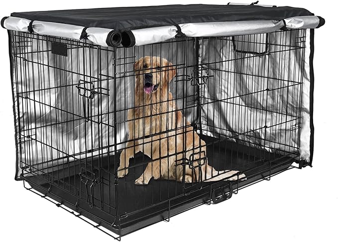 Dog Crate Cover 42 inch - Double Door, Dog Kennel Indoor, Waterproof Dog Kennel Cover with Air Vent Window, for Indoor/Outdoor Most Wire Dog Crate(Black)