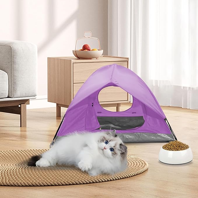 Outdoor Waterproof Pet Camping Tent, Cave Bed for Indoor Cats and Small Dogs, Portable Cat House Dog House, 29.5x29.5x18.9'', Purple, M.