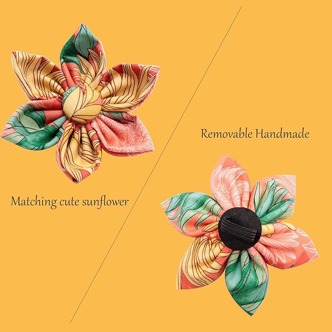 Uniqe Style Paws Flower Dog Collar, Adjustable Girl Dog Collar with Flower, Durable Sunflower Floral Pattern Pet Collar for X-Large Female Dogs
