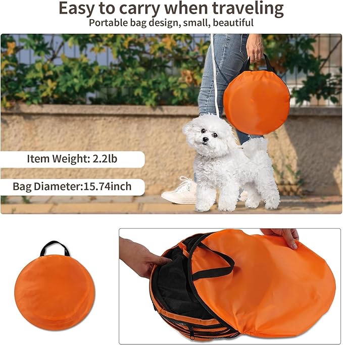 Orange Portable, Foldable Outdoor Cat Enclosure with Tunnel - Suitable for Small Pets