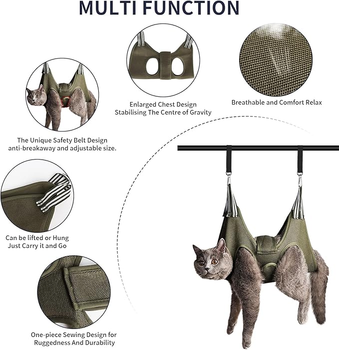 Cat/Dog Grooming Hammock Hanging Harness,Pet Grooming Restraint Sling with Wide Strap Anti Scratch&Bite,for Nail Trim/Take Eye/Ear Care with Nail Clipper/Nail File Pet Grooming Supplies Kit-M
