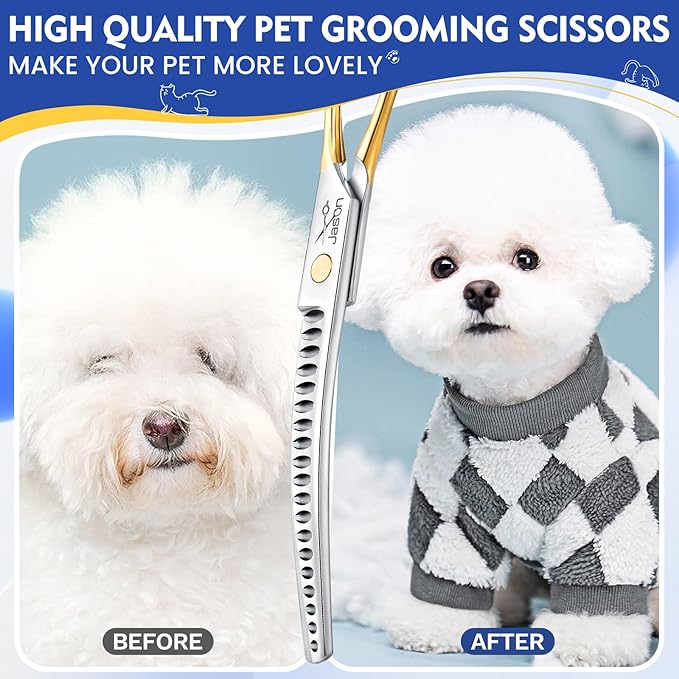 JASON 7.5 Inch Curved Chunker Scissors for Dog Grooming 19 Teeth Professional Downward Chunker Shears with Symmetric Handle Sharp Comfortable