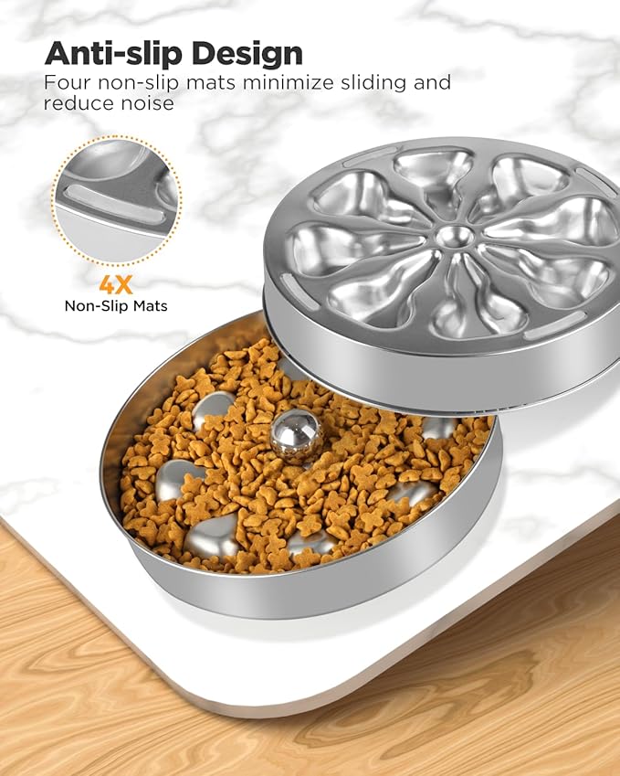 2-Pack Slow Feeder Bowls - Stainless Steel Metal Bowl for Slow Feeding, Double-Sided Design Suitable for Dry, Wet, or Raw Food, 5 Cups Large Capacity, Ideal for All Dog Sizes