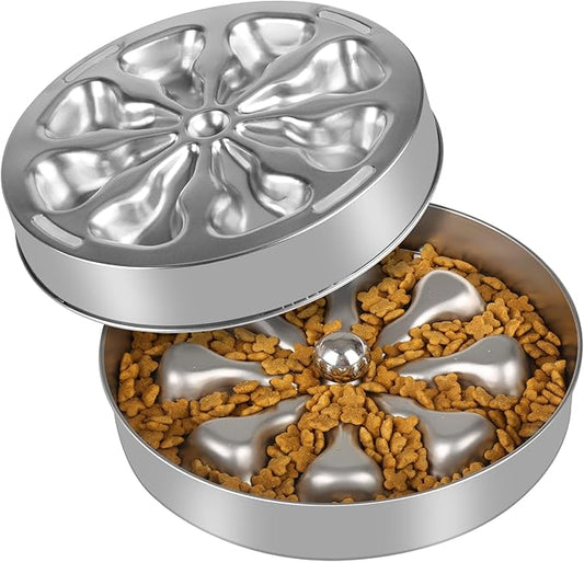 Slow Feeder Dog Bowls - Stainless Steel Non-Slip Metal Slow Feeding Bowl Suitable for Dry, Wet, or Raw Food, 5 Cups Large Capacity, Double-Sided Design Ideal for All Dog Sizes
