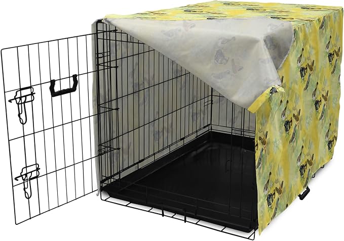 Ambesonne Bird Dog Crate Cover, Little Birds on Spring Branches in Watercolor Style Repetitive Pattern, Easy to Use Pet Kennel Cover for Medium Large Dogs, 36 Inch, Yellow and Multicolor