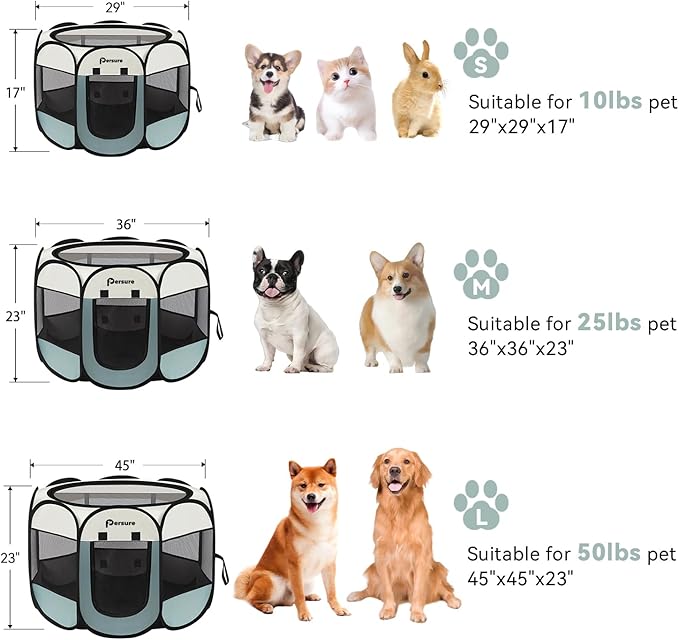 Cat and Dog Playpen Indoor/Outdoor for Puppy Pet Travel and Recovery After Surgery, Enclosure Tent Crates Cage, Portable Pop Up Kennel With Carrying Case (Grey, Small)