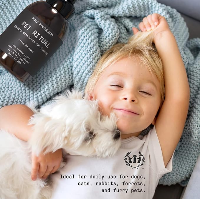 Muse Apothecary Pet Ritual Foaming Waterless Shampoo for Dogs, Waterless Dog Shampoo Foam, No Rinse Dog Shampoo, Waterless Dog Shampoo for Large Dogs - Essential Oils Infused, 11.5oz Oatmeal + Mango