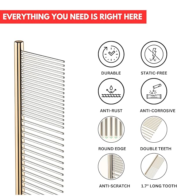 Pet Steel Comb Shears Professional Pet Grooming Comb Premium Stainless Steel Dematting Tool with Rounded Teeth for Dogs & Cats Best for Removing Knots,Tangles,Perfect for Long & Short Haired Pets