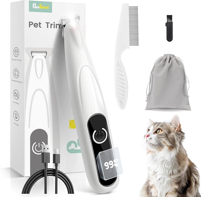 Cat Clippers with LED Display,35dB Ultra-Low Noise Cat Hair Trimmer Shaver, Cordless Dog Paw Trimmer with LED Light,Type-C Rechargeable Cat Dog Clippers for Grooming Paws, Ears, Face, Rump