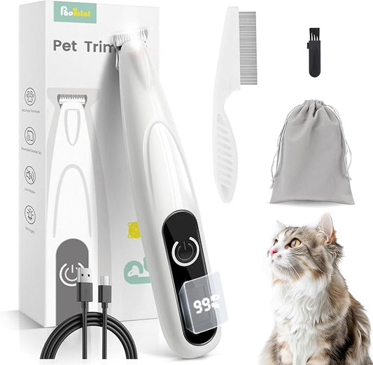 Cat Clippers with LED Display,35dB Ultra-Low Noise Cat Hair Trimmer Shaver, Cordless Dog Paw Trimmer with LED Light,Type-C Rechargeable Cat Dog Clippers for Grooming Paws, Ears, Face, Rump