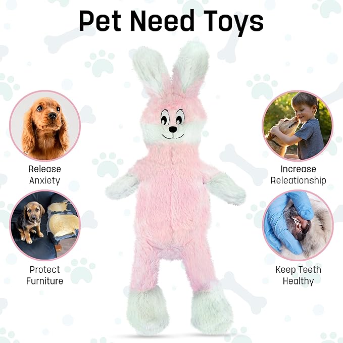 FGA MARKETPLACE Frog-Pink Rabbit Flat NO Stuffing NO Squeak Plush Dog Toy, Funny Style Will Entertain Your Dog for Hours, Recommended for Small and Medium Dog 21 INCH Long