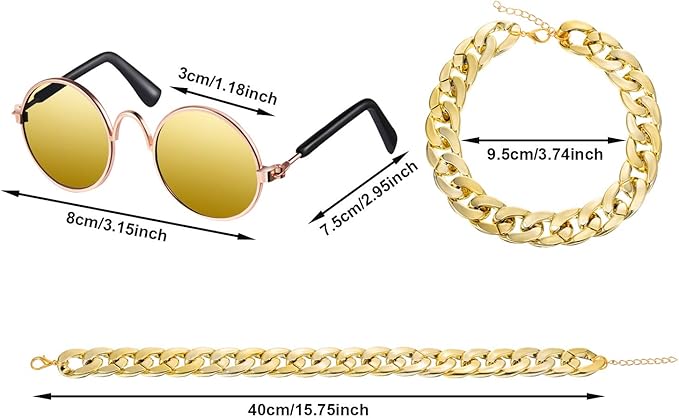 Weewooday 6 Pieces Dog Cat Costume, Pet Sunglasses and Summer Straw Hat with Faux Gold Chain Collar, Classic Funny Pet Accessories for Cat Puppy Small Medium Dog(Cute Style)