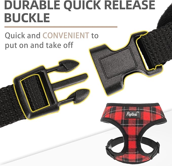 PUPTECK Soft Mesh Dog Harness and Leash Set Pet Puppy Cat Comfort Padded Vest No Pull Harnesses, Red&Black, L
