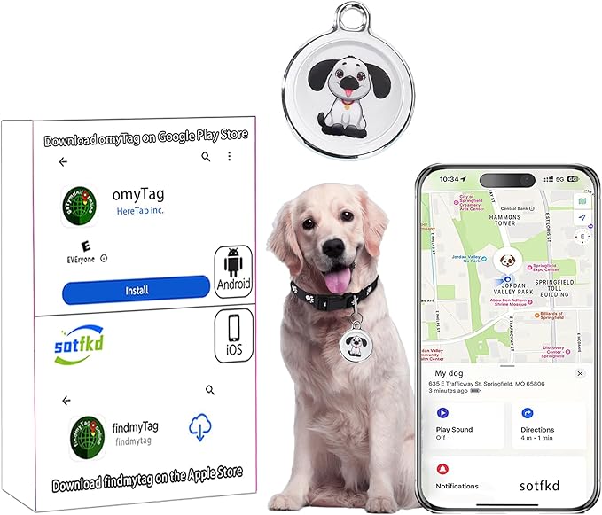 Dog Tracker-Airtag Dog Collar-Android Airtag-GPS Tracker for Dogs-Pet Tracker | Android and iOS Universal | No Charging Required | No Monthly Fee | Waterproof