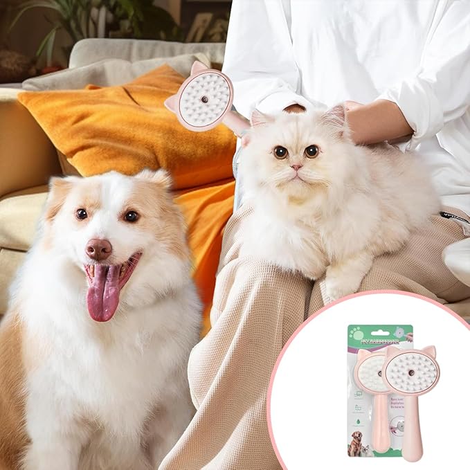 Cat Steamy Brush Dog brushes for Shedding Grooming, Lightweight Skin Friendly Pet Brush Hair Removal Comb Brushes for Long or Medium Haired Cats(Pink)