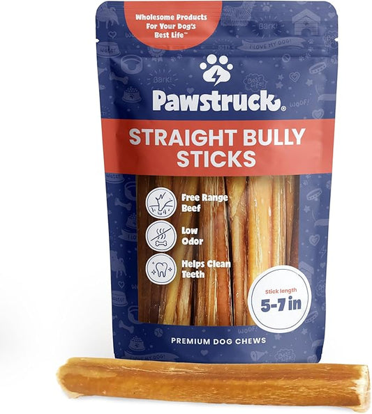 Pawstruck Natural 5-8" Bully Sticks for Dogs - Best Long Lasting, Rawhide Free, Low Odor Dental Chew Treat - Healthy Single Ingredient 100% Real Beef - 8 oz. Bag - Packaging May Vary