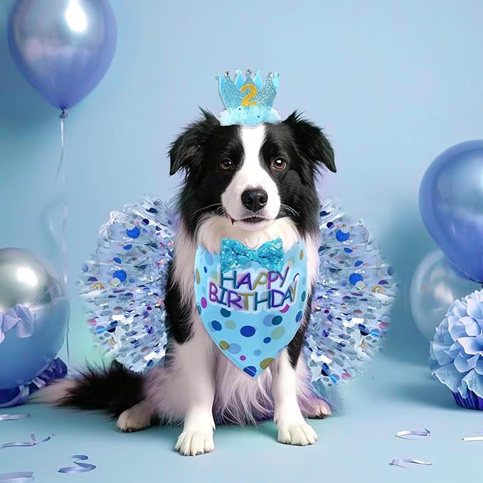 hoyuwak Dog Birthday Party Supplies Girl Dog Birthday Bandana Tutu Set Cute Hat Bow Tie Set for Large Medium Small Dogs