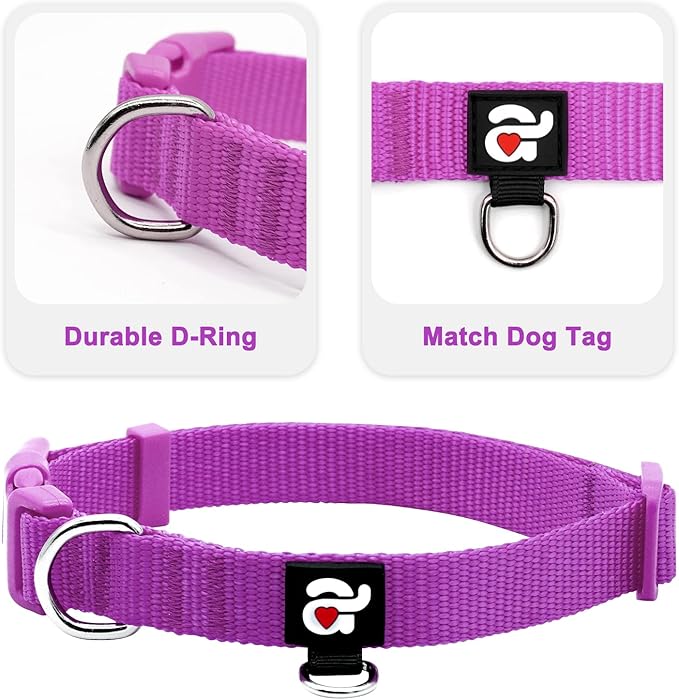 azuza 3 Pack Dog Collars Comfortable and Adjustable Nylon Dog Collars for Large Dogs, L (18-26inch)， Pink, Hot Pink and Purple